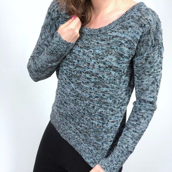 American Eagle Blue Metallic Gold Knit Sweater - Picture 1 of 7